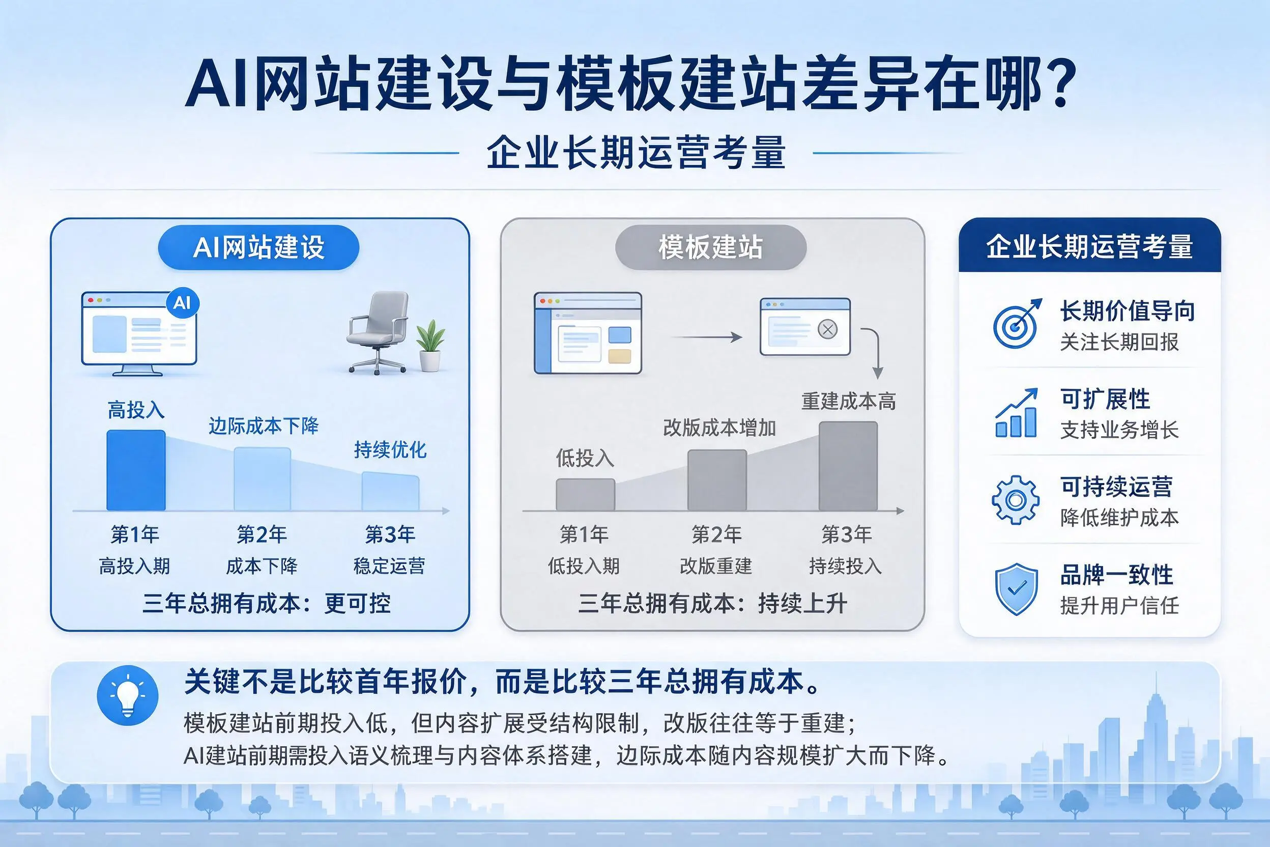 AI网站建设与模板建站差异在哪？乌海企业长期运营考量