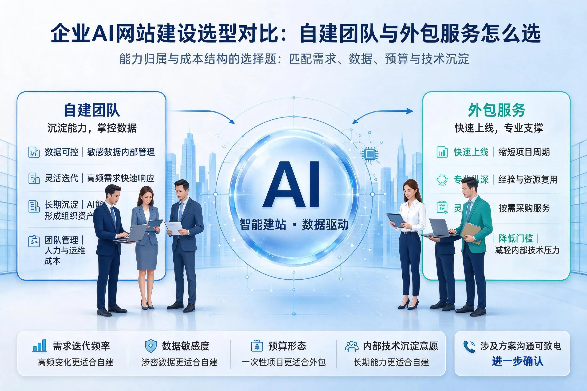 乌海企业AI网站建设选型对比:自建团队与外包服务怎么选