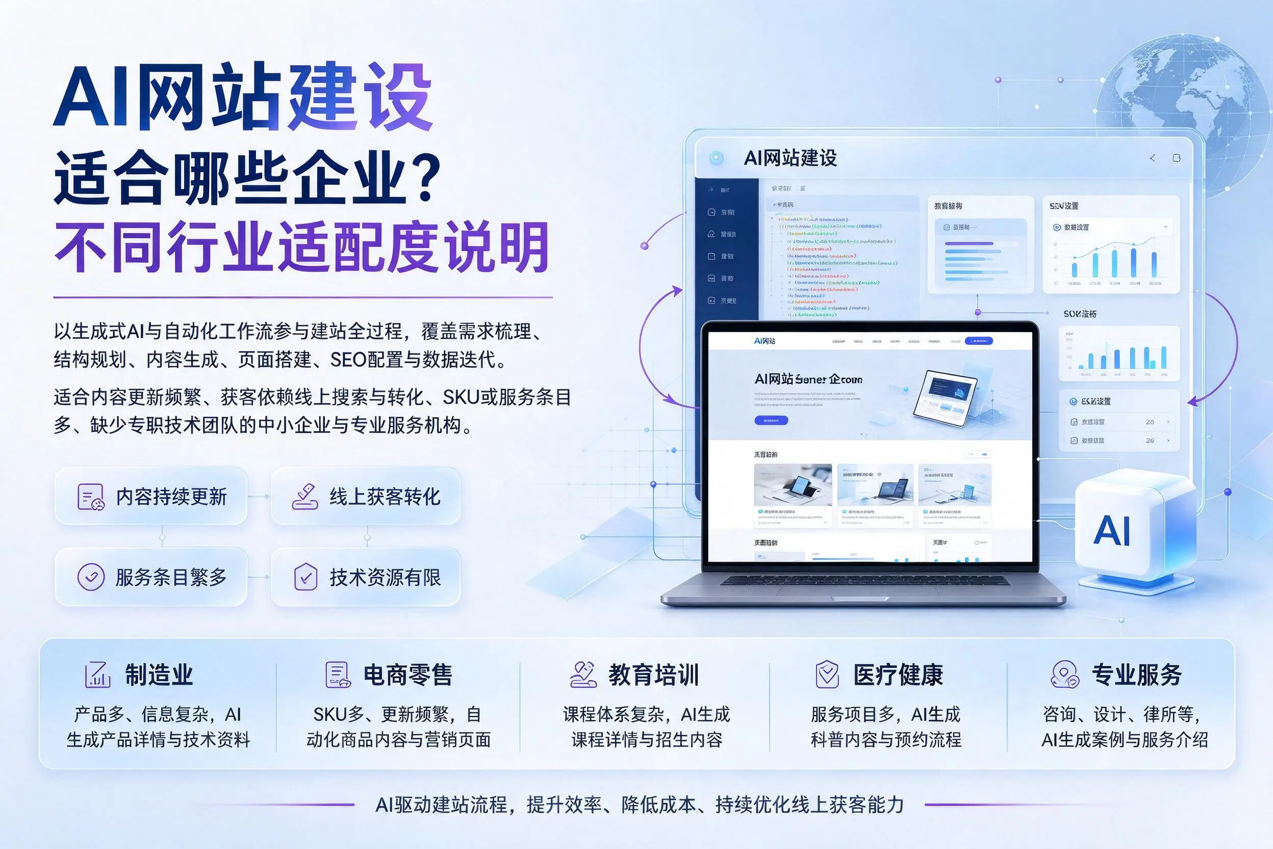 AI网站建设适合哪些企业?乌海不同行业适配度说明